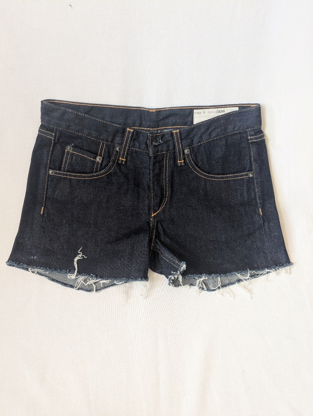 Rag & Bone Indigo Blue Raw Selvage Mid-Rise Women's Cut Off Shorts Size 24